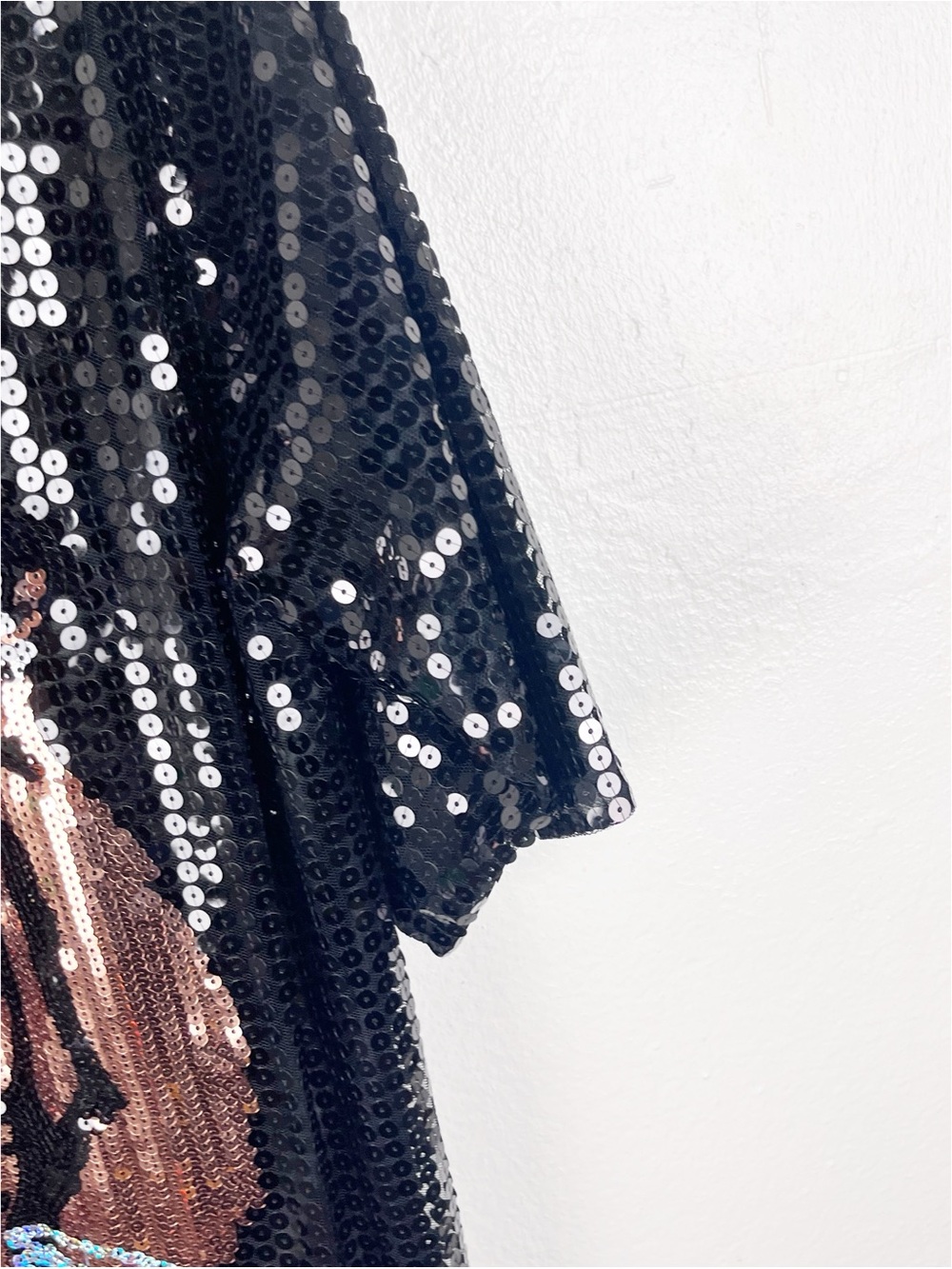 KATE HEWKO Black Sheer Sequin Tiger Head Short Sleeves Dress One Size Boho Chic - Picture 7 of 9